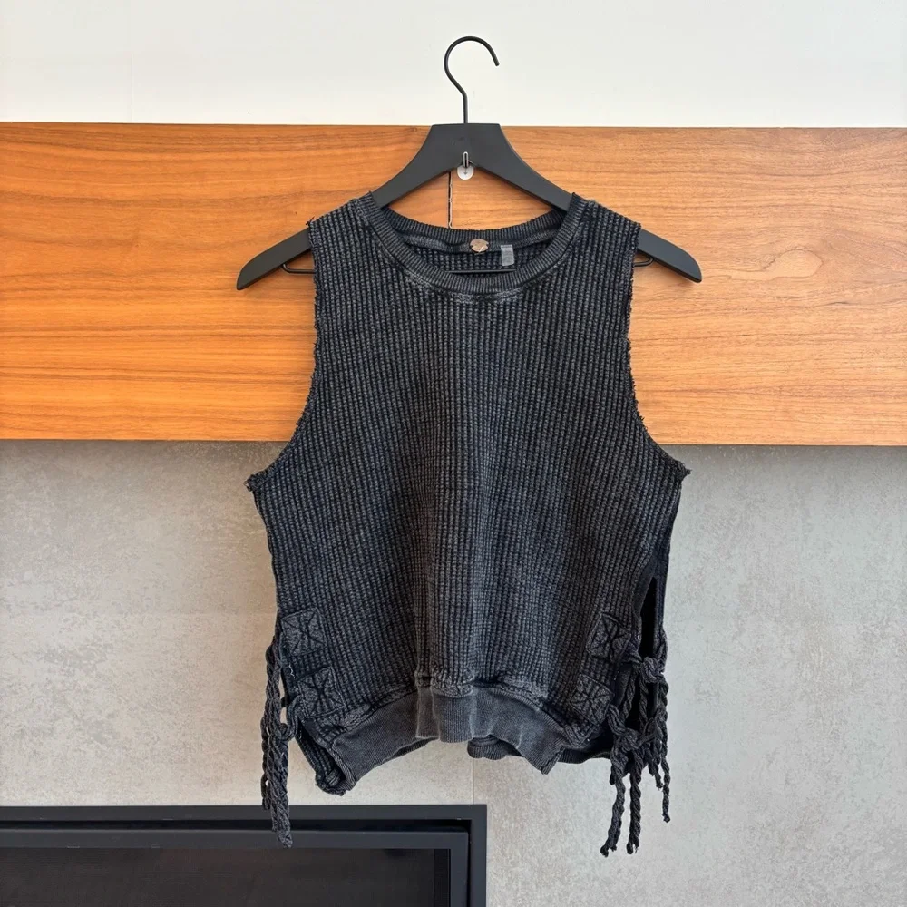 Free People One Sleeveless Interlaken Tank in Wash Black, Size L - Picture 2 of 10